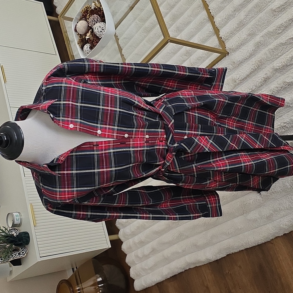 Brooks Brothers Red and Black Plaid Long Sleeve Dress with Belt - Size 12